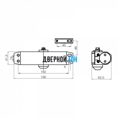 Дверной доводчик DL 77 black с тягой чертеж