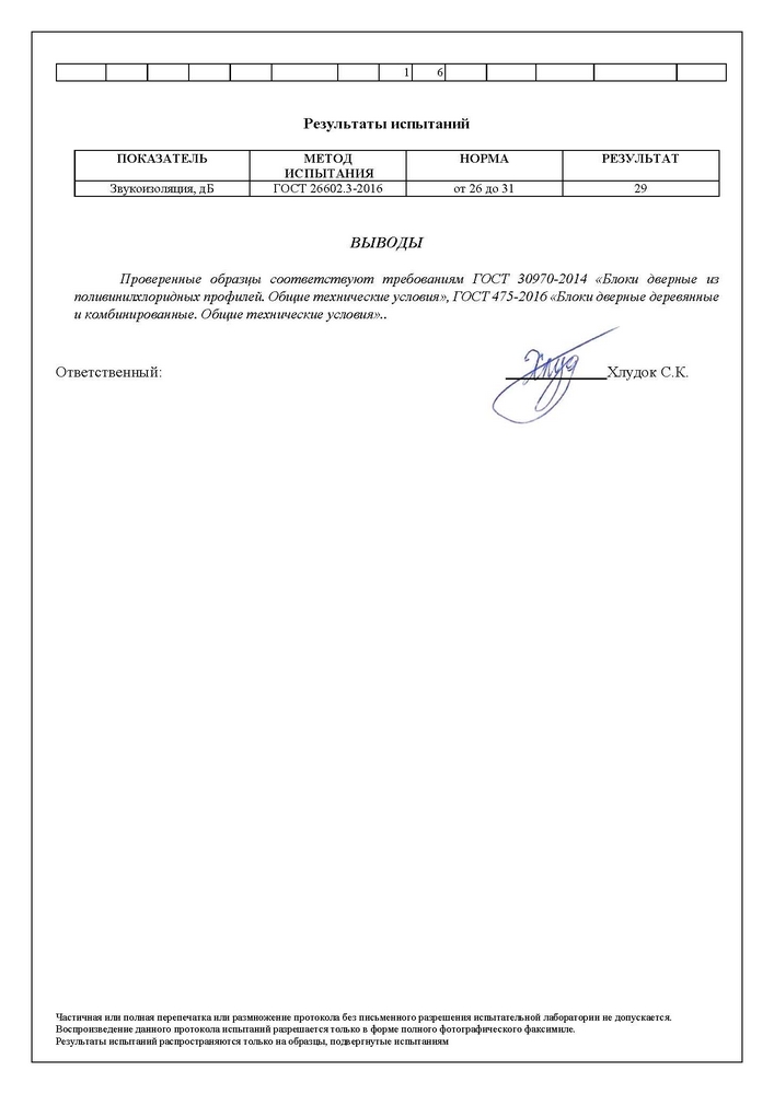 Протокол испытаний на звукоизоляцию
