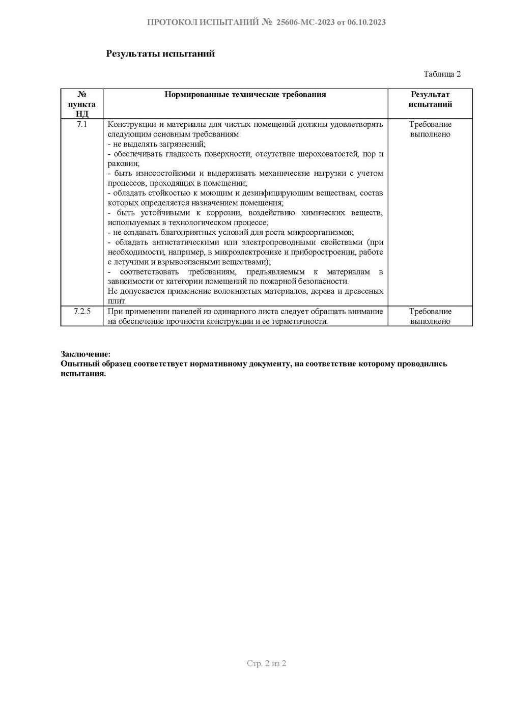 Протокол испытаний на отбойную пластину из нержавеющей стали 2